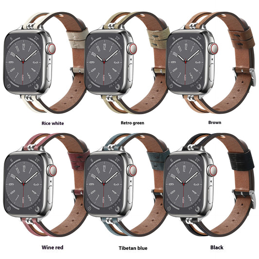 Suitable for Apple Watch Double Bead Hollow Leather Watch Strap