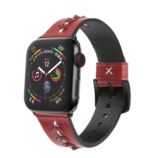 Suitable for Apple Watch fishbone genuine leather strap