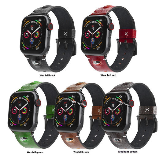Suitable for Apple watch headband with cowhide eyes and genuine leather strap