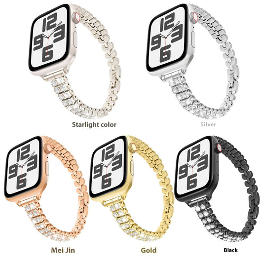 Suitable for Apple Watch Small Waist Steel Band Train Section Diamond Metal Watch Band