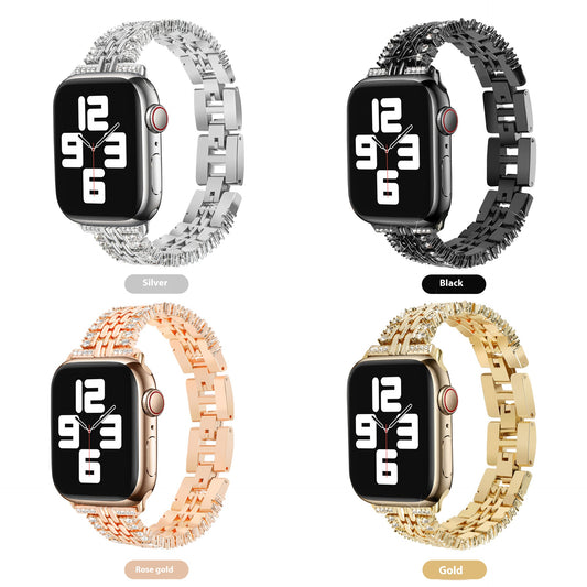 Suitable for Apple watches with luxurious diamond studded metal strap and five beads