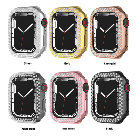 Suitable for Apple watch electroplating watch case PC double row diamond inlaid hollow protective case