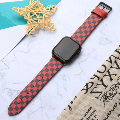 Suitable for Apple Watch with contrasting checkerboard style leather strap