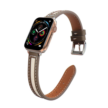 Suitable for Apple Watch contrasting color strap, genuine leather canvas strap, slim design