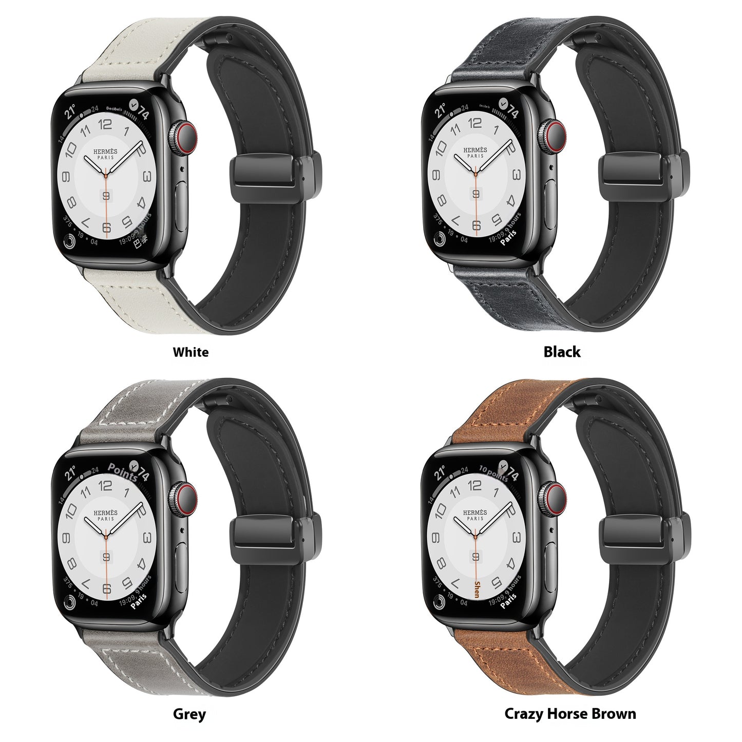 Suitable for Apple watches with silicone skin, magnetic suction, foldable buckle, and genuine leather strap