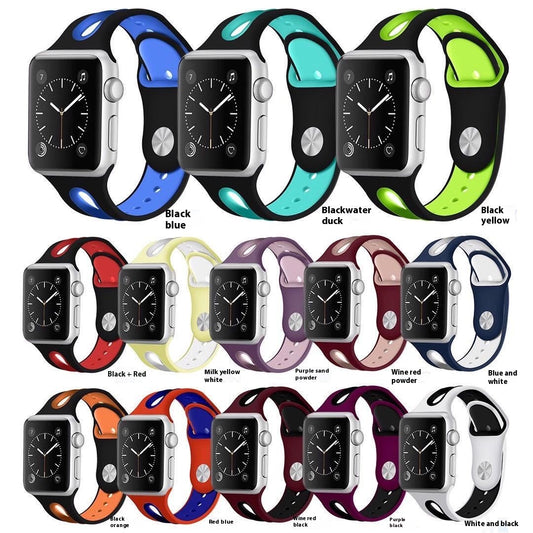 Suitable for Apple watches with dual color silicone middle opening and porous strap