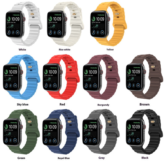 Suitable for Apple Watch Silicone Lightning Buckle Wave Pattern Solid Color Watch Strap