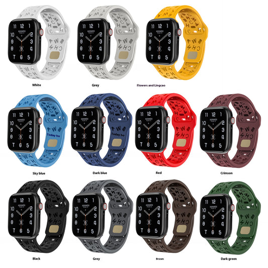 Suitable for Apple Watch English hollow out solid color silicone strap