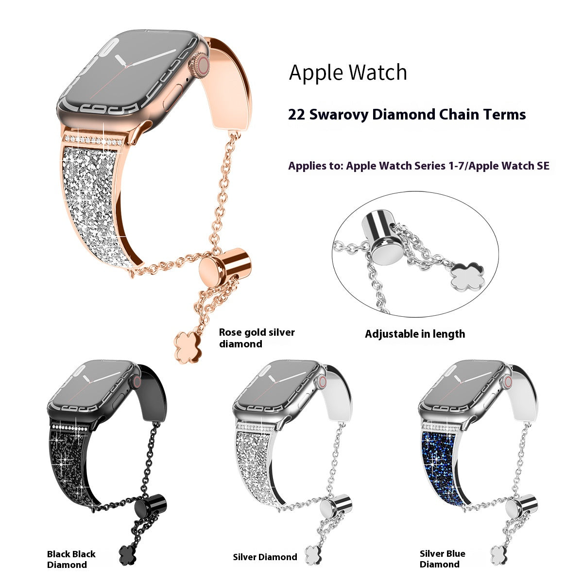 Applicable to Apple Hand Swallow Diamond Chain Clause Metal Watch Strap