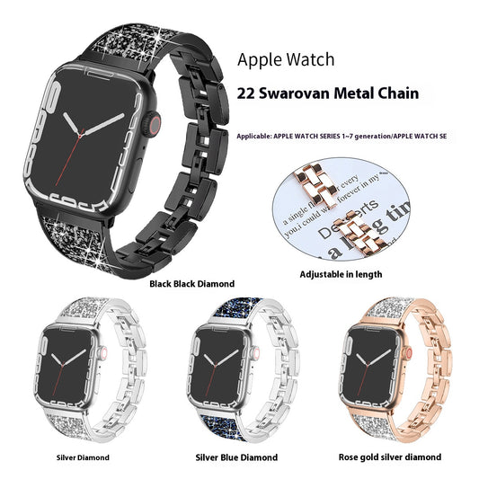 Suitable for Apple watch steel strap, metal diamond patch, denim chain strap