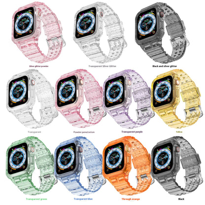 Suitable for Apple Watch Glacier Transparent Silver Sparkling Powder TPU Integrated Double Buckle Watch Strap